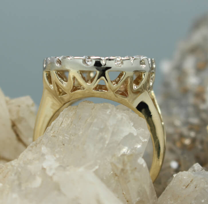 Elegant Diamond Horseshoe ring with 0.90ctw handcrafted by Lesley Rand Bennett front view