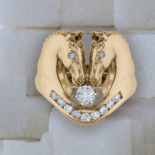 Sugar the classic horse ring in 14k yellow with diamonds by Lesley Rand Bennett