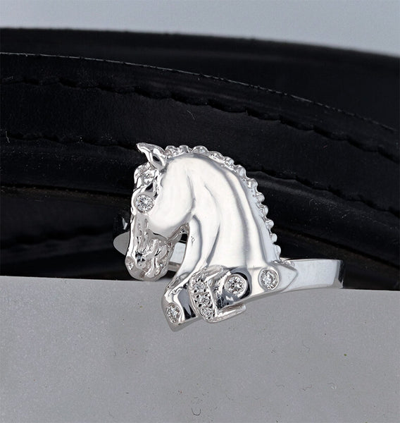 The Athlete-white gold horse ring with diamonds by Lesley Rand Bennett.